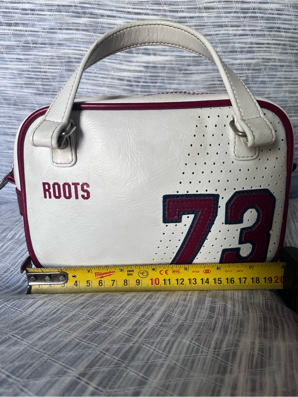 Roots White Mini Bag with Burgundy '73' Patch - Picture 8 of 8